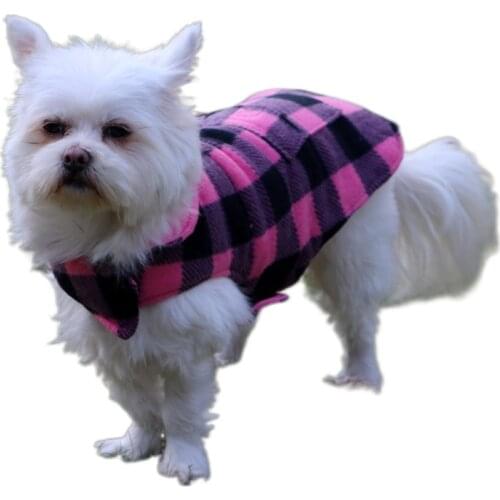 Dog Coat Pet Cotton Clothe Shearing Plush Black Powder Grid Double-Sided Warm Casual Cloak Small Stand-Up Collar Design 2021 New