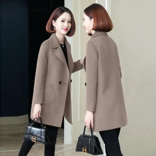 Woolen Cotton Coat Womens Mid-Length 2021 New Autumn Winter Thin thick Woolen Coat Keep Warm Jacket Femme Overcoat Spring Tops