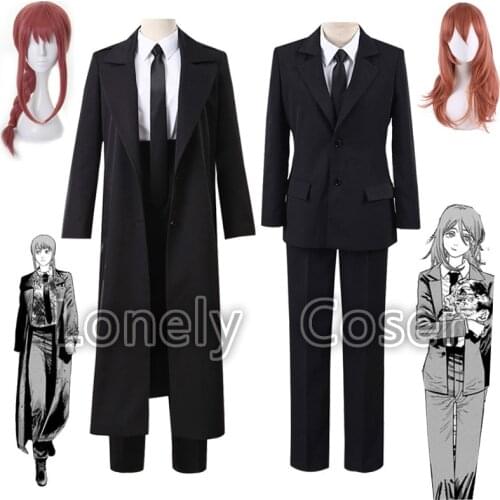 Anime Chainsaw Man Makima Angel Devil Cosplay Costume Wig Black Suit Shirt Pants Coat Halloween Party Role Play Uniform Girls