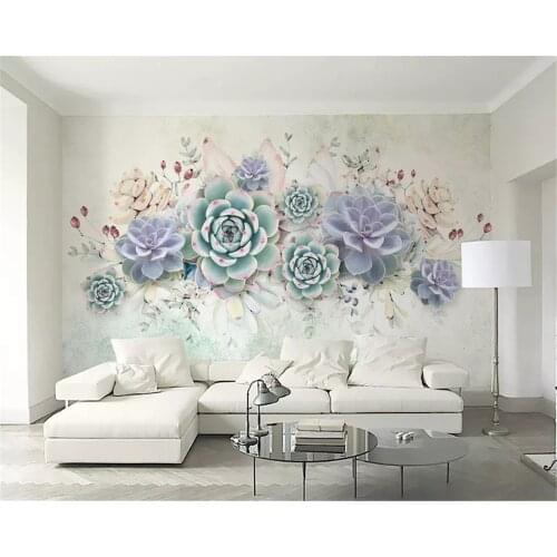Beibehang Custom fashion silky wallpaper fresh succulents watercolor style 3d stereo TV background wall papers home decor behang