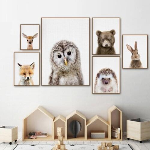 Hedgehog Owl Woodland Baby Animal Wall Art Nursery Canvas Posters Kids Room Decorative Home Decor Print Painting Pictures