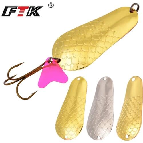 FTK 1PC 24G 28G Metal Fishing Lure Spoon With Treble Hook Bass CrankBait Spoon Crank Bait Pesca Tackle