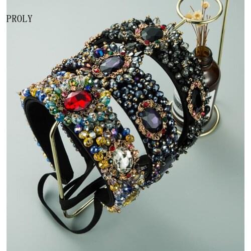 PROLY New Fashion Women Hairband Top Luxury Full Crystal Rhinestone Headband Tie Lace Baroque Headband Adult Hair Accessories