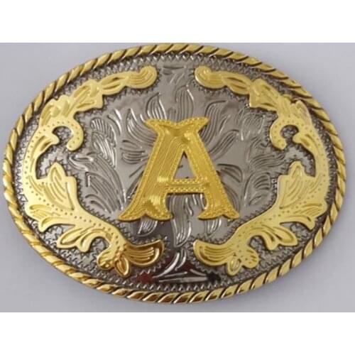 Western Belt Buckle Initial Letters ABCDEFG to Y-Cowboy Rodeo Gold Large Belt Buckle for Men and Women