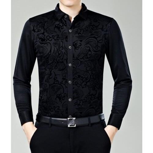 High-end carved smart casual boutique middle-aged long sleeve shirt Autumn 2018 quality mercerized cotton luxury shirt men M-3XL