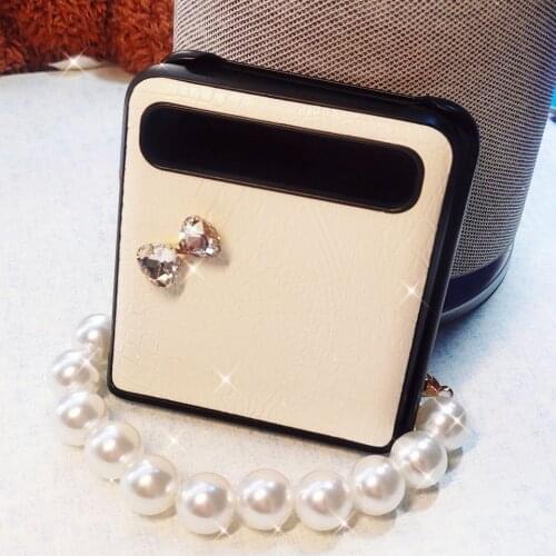 For Samsung Galaxy zflip mobile phone case f7070 f7000 folding 5g pearl chain Korean leather shell