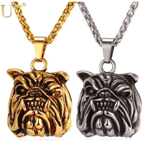 U7 Brand American Pit Bull Terrier Dog Necklace & Pendant Men/Women Gold Color Stainless Steel 2017 Hot Fashion Jewelry P1024