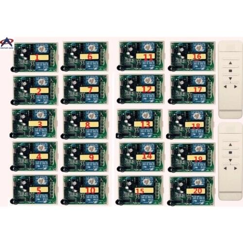 AC 220V intelligent digital RF wireless remote control switch system + 20pcs receiver for projection screen/garage door/blinds