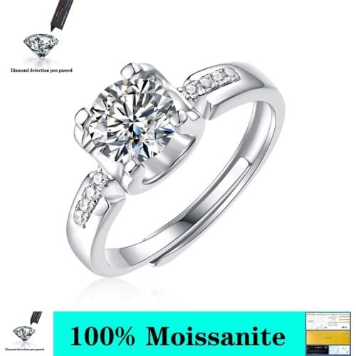 Fashion 100% 925 sterling silver 1ct high quality D color anniversary party woman moissanite ring adjustable ring