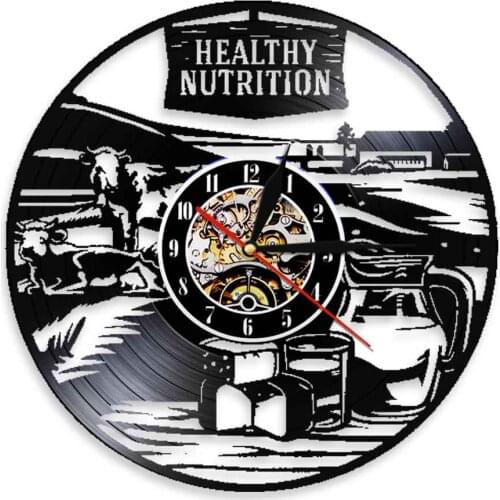 Creative Vinyl Quartz Time Clock Healthy Nutrition Farmhouse Wall Clock Dairy Farming Cow Cattle Fresh Farm Milk Wall Art