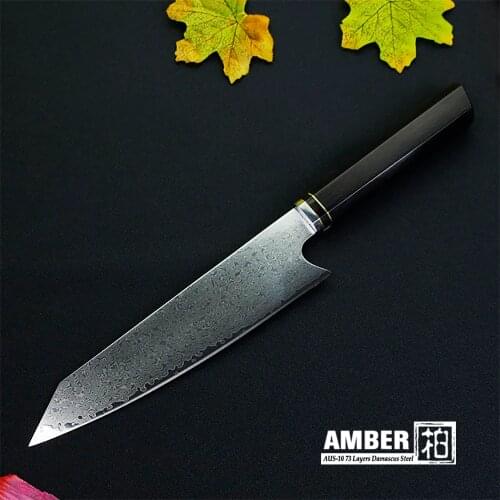 Amber 8" Japanese Damascus Steel Kiritsuke 67 layers VG10 Luxury Kitchen Knives with Ebony Handle Professional Cooking Tools