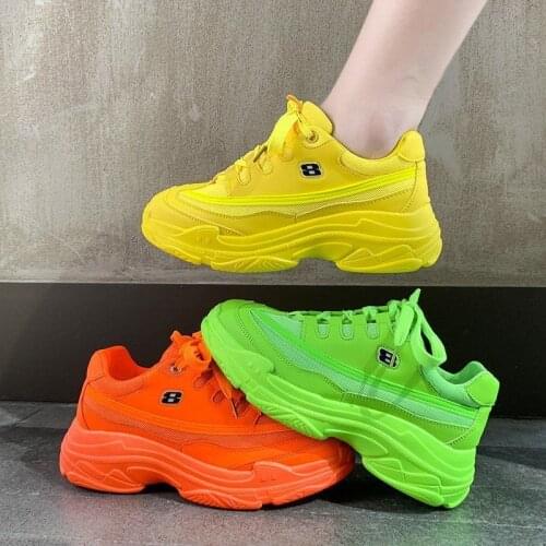 New Designer Sneakers Women Platform Casual Shoes Fashion Sneakers Platform Basket Femme Yellow Lace-up Casual Chunky Shoes 41