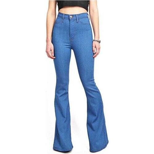 Women High Waist Temperament Jeans Flared Pants Womens Elastic Flared Pants Wide-leg Denim Pants Sexy Elegant Ladies Jeans