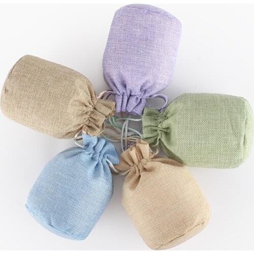 10pcs 9x15cm, 13x18cm, 16x24cm Linen Drawstring Bags Can Logo Printed Jute Pouch Party Candy Gift Round Bottom Sachet Bag