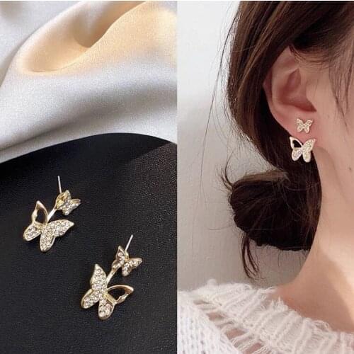 Gentle Temperament Super Fairy Exquisite Small Diamond Butterfly High Sense Earrings for Women Piercing Jewelry