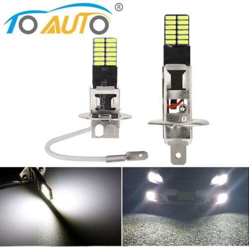 2Pcs H1 H3 Led Bulb Lamp Super Bright 24smd 3014 Car Fog Lights Day Driving Running 6000K Automobile H1 H3 White 12V