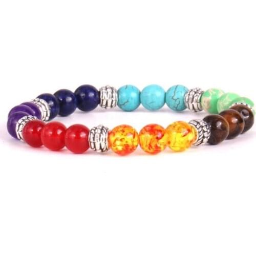 8mm multicolor nature Agate Onyx Chakra Healing Reiki Buddha Yoga Bracelet elastic adjustable Volcanic Stone Bangles hf43