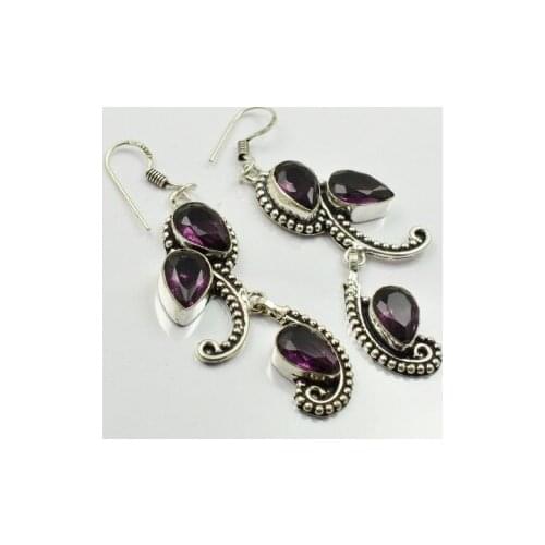 Amethysts, Silver Overlay on Copper Earrings ,63mm , E2339