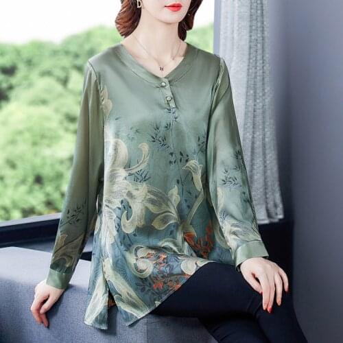 5XL Plus Size Long Sleeve Print Loose Blouse 2021 Autumn Vintage Silk Casual Feminina Shirts Winter Women Satin Tops and Blouses
