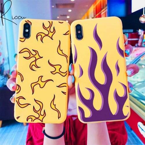 Fashion Flame Pattern Phone Case For IPhone 8 7 6 6S Plus X 5S SE 2020 XR 11 12 Pro Mini Pro XS MAX Candy Yellow Silicone Cases