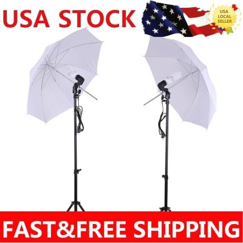 Photo Studio Lighting Kit Set 2Pcs 2M 6.6Ft Light Stand+2Pcs 33" White Soft Light Umbrella+45W Light Bulb+Swivel Socket