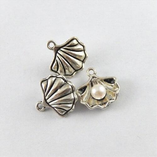 GraceAngie 20pcs Antique Metal Mini Lovely Small Clam Charms With Imitation Pearl For Jewelry Making Hanging Art Penant