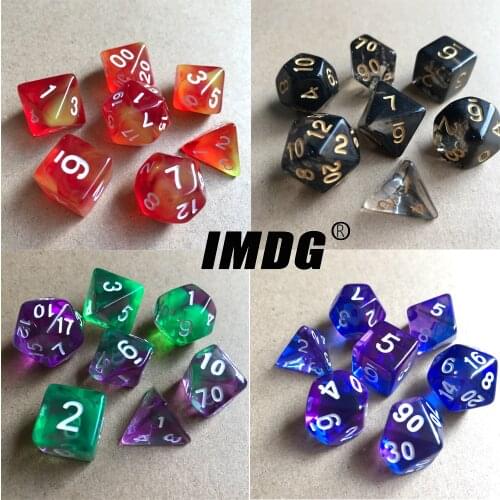 IMDG 7pcs/set Acrylic Dice Polyhedron Transparent RPG Dice Set DND Digital Game Dice with Bag