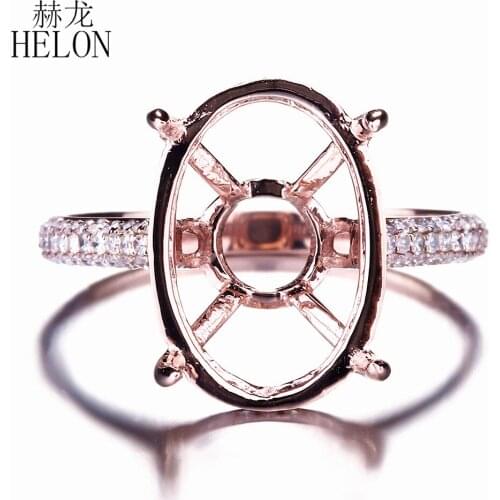 HELON 11x16mm Oval Solid 10K Rose Gold Pave 0.45ct Natural Diamond Engagement Wedding Semi Mout Ring Setting Women Fine Jewelry