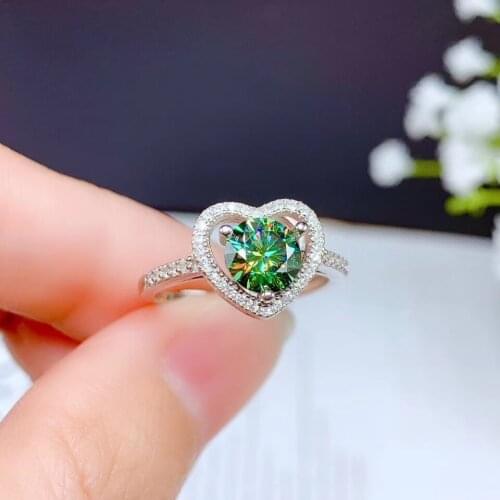 Attractive proposal ring heart green moissanite ring for women good sparking real 925 silver engagement ring for wedding gift