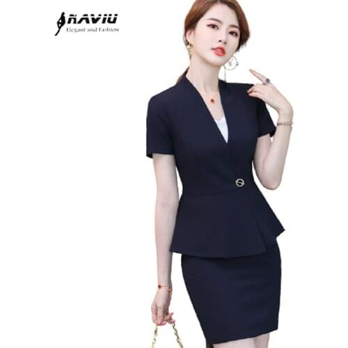 Hight End Skirt Suits Women Summer Temperament Short Sleeve Formal Short Sleeve Slim Blazer And Skirt Office Ladies Work Wear