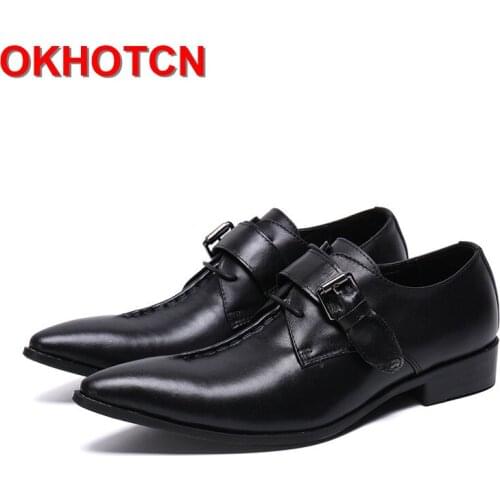 Leather Summer Buckle Strap Dress Shoes Men Sewing Pointed Toe Sapato Social Masculino Plus Size Black Handmade Zapatos Oxford
