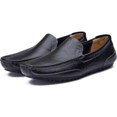 Loafers Men Genuine Leather Casual Shoes Soft Sole Comfortable Peas Shoes Big Size Breathable Slip on Driving Footwear on Sale
