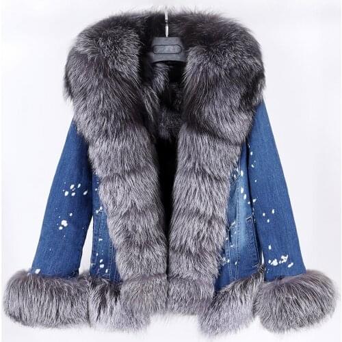 MAOMAOKONG 2020 fur coat overcomes the winter warm fox fur lining jacket with a detachable lining denim jacket