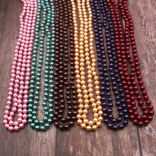 Fashion Multicolor Simulated Pearl Shell Beads Long Necklace Round Glass Pearls Chain Strand Necklaces Women Jewelry 56" A970