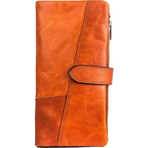 Genuine Leather Men Casual Long Purse Vintage Handmade Wallet