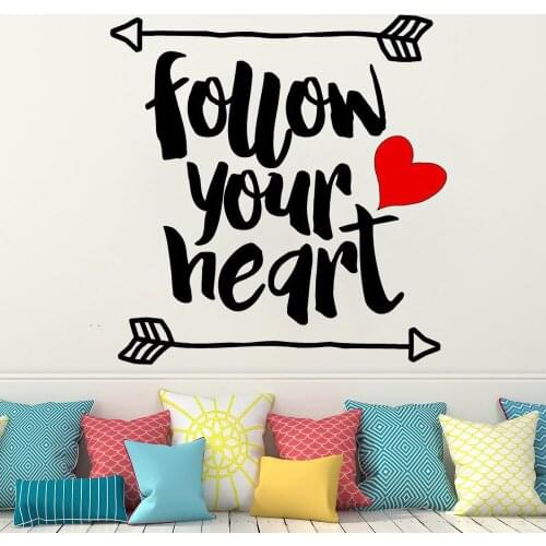 FOLLOW YOUR HEART wall sticker Bedroom Livingroom Decal home decor Vinyl Decal Valentines Day heart girl room decoration HY369