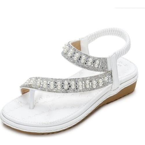 2021 New Shiny Flat Women Sandals Fashion Shoes Lightweight Non-slip Sabot Ladies Summer Rhinestone Sandals