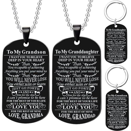 New Black Stainless Steel Necklace Dog Tags Pendant Necklace Family Jewelry Home Military Alphabet Necklace Tag Gift