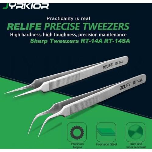 RELIFE High Toughness Precision Fine Tip Tweezers RT-14A Anti-Static Anti-Slip Clip Flying Line For Phone Mainboard Repair