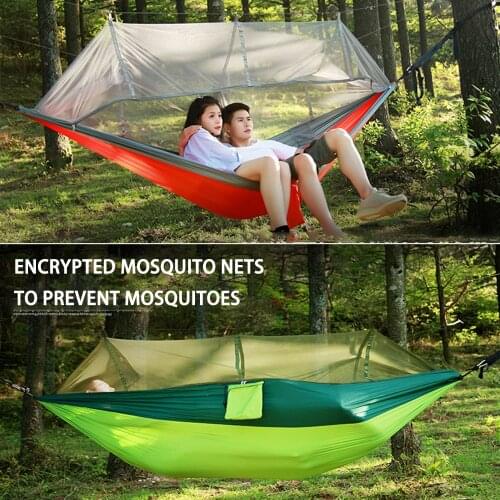 Camping Hammock with Mosquito Net Pop-Up Light Portable Outdoor Parachute Hammocks Swing Sleeping Hammock Camping Bed Stuff