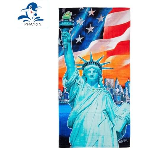 PHAYON USA Flag Bath Towel Bathroom Microfiber Beach Towel Statue Of Liberty Kids Teen Shower Towel Summer Blanket