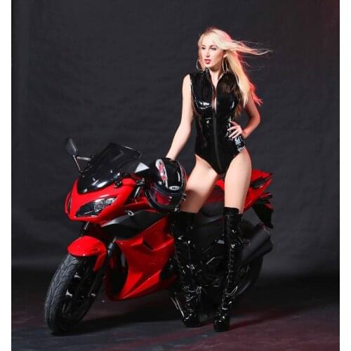 Sexy Women Plus Size Faux Leather Shiny Bodysuit Tanks Vest PVC Catsuit