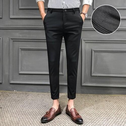 Spring 2020 Formal Mens Suit Pants Fashion Casual Slim Business Formal Pants Mens Nine Pants Trousers Men Leisure Suits