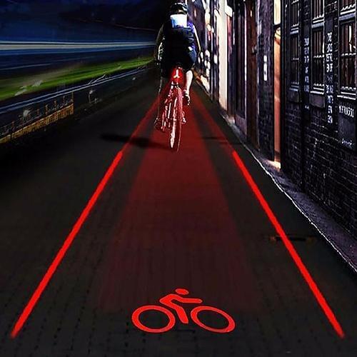 2 Laser +5 LEDs Rear Bike Tail Light Logo Beam Safety Warning Red Lamp Waterproof Safety Warning Cycling Light Red Parallel Line