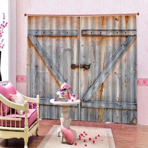 American Country Style Polyester Shower Curtain Old Bronze Wooden Garage Door Vintage Rustic Window Curtain Livivng room Decor