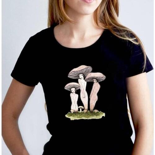 Summer Short Sleeve Femme Aesthetic Tee Shirt Femme Vintage Mushroom Girls Print Women Tshirt Fashion Casaul T Shirt Women Tops
