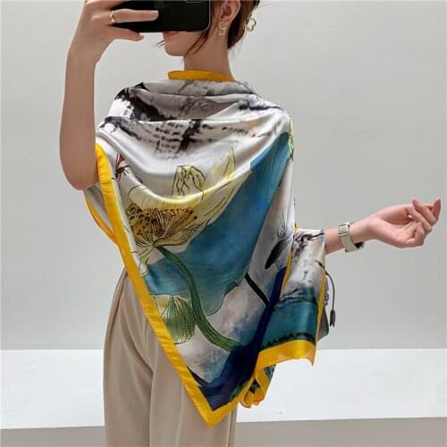 Luxury Silk Headband Scarf for Women Print Floral Shawl and Wraps Hijab Female Large 180*90cm Neckerchief Bandana Autumn Foulard