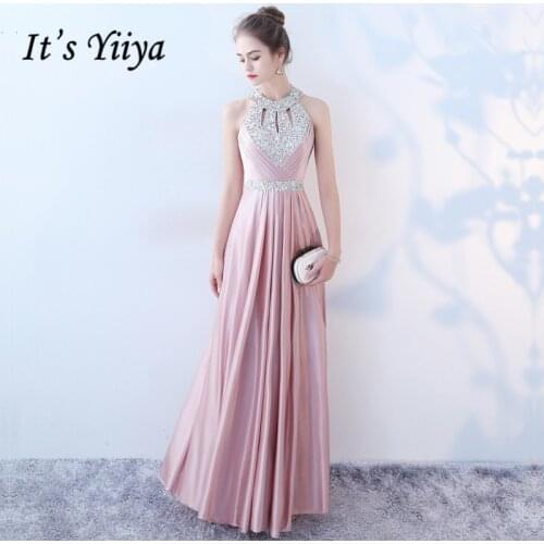 Its Yiiya Sleeveless Evening Dress Pink A-Line Sequined Evening Dress Plus Size Halter Collar Lace Up Evening Dress 2020 K170