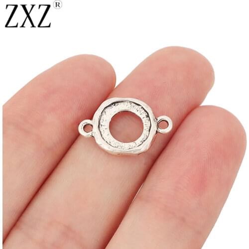 ZXZ 30pcs Tibetan Silver Connector Charms 2 Sided Blank 10mm Round Cabochon Setting for Bracelet Jewelry Making Findings