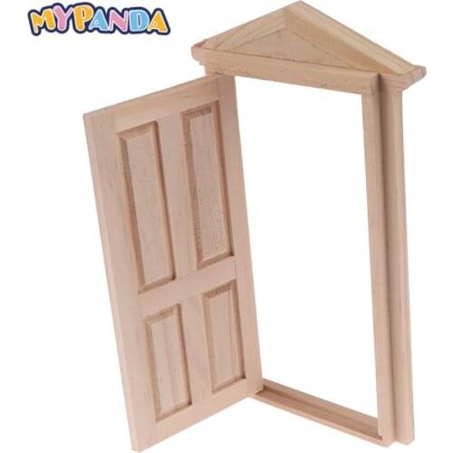 1 PCS 1:12 Simulation Doll House Miniatures Door DIY Wooden Spire Door Furniture Dollhose Accessory Kids Play Toys